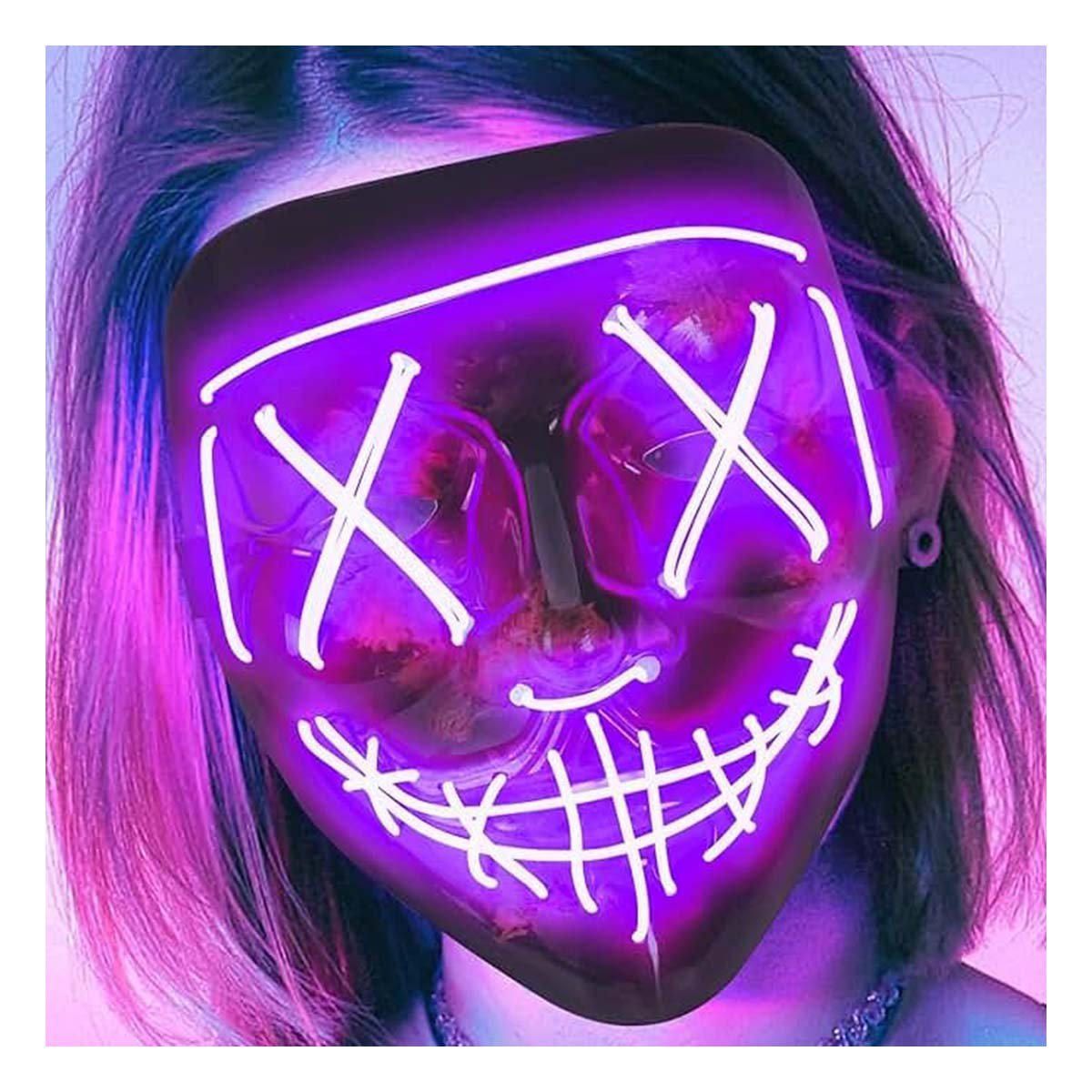 PACK2 ANTIFAZ LUMINOSO MORADO PARA HALLOWEEN CON LED NEON - 5