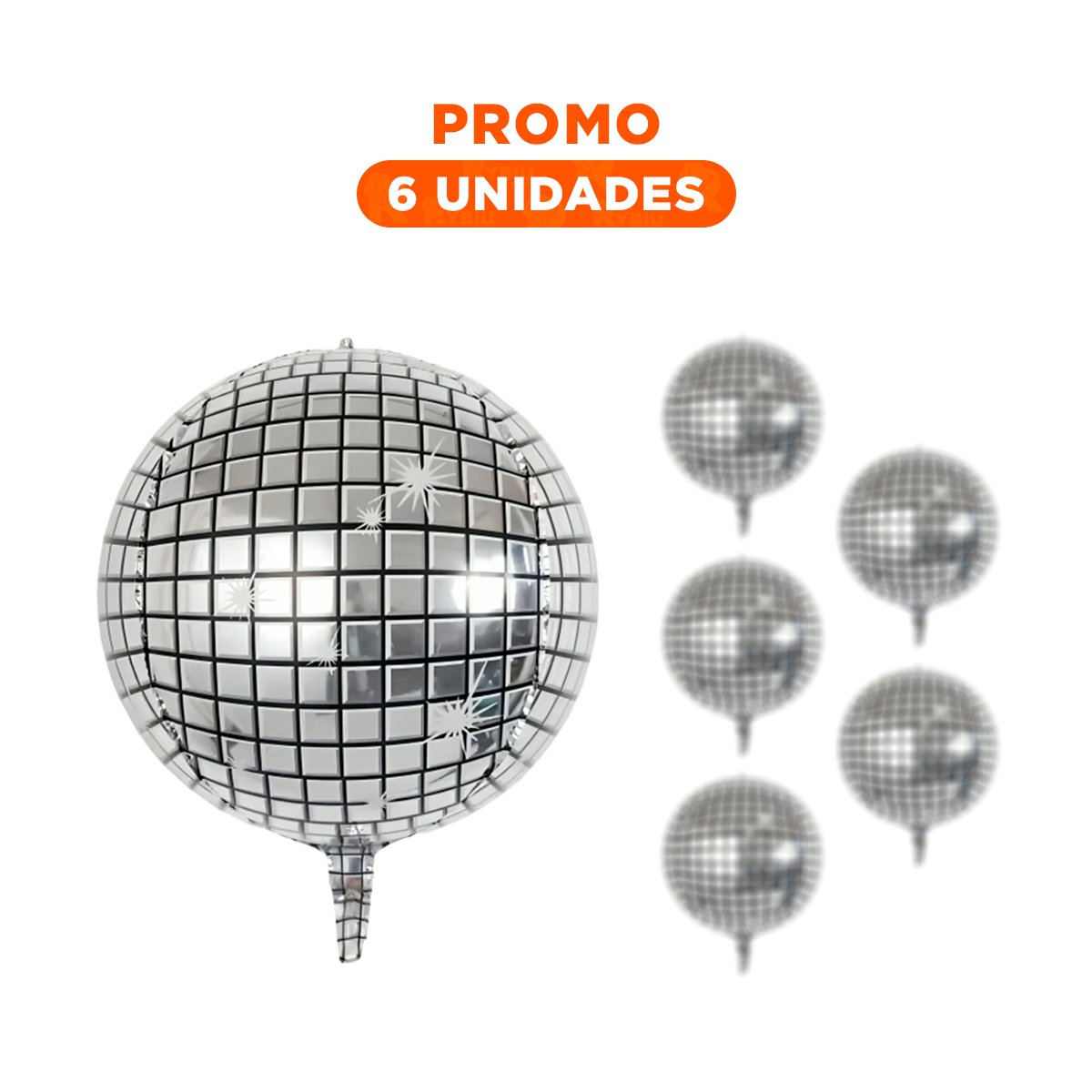 PACK6 BURBUJA DECORACION 4D 25CM DISCO PLATEADO SET 2 - 1