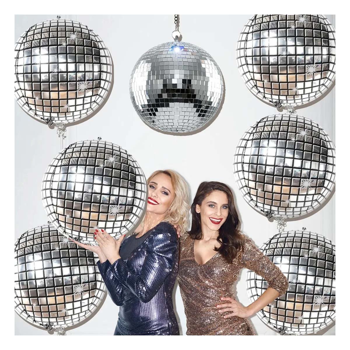 PACK6 BURBUJA DECORACION 4D 25CM DISCO PLATEADO SET 2 - 3