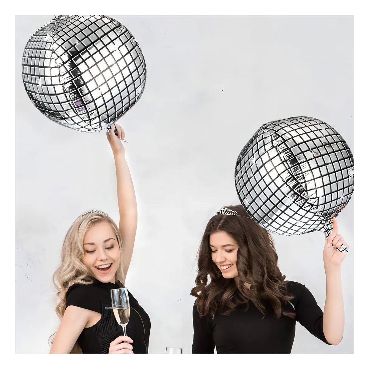 PACK6 BURBUJA DECORACION 4D 25CM DISCO PLATEADO SET 2 - 5