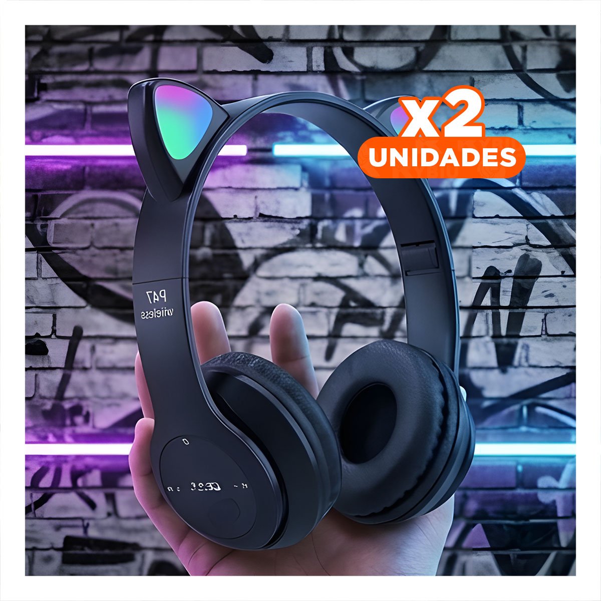 PACK2 HEADSET TIPO GATO CON LUCES NEGRO PARA COMPUTADORA Y JUEGOS Y+PAPEL REGALO - 1