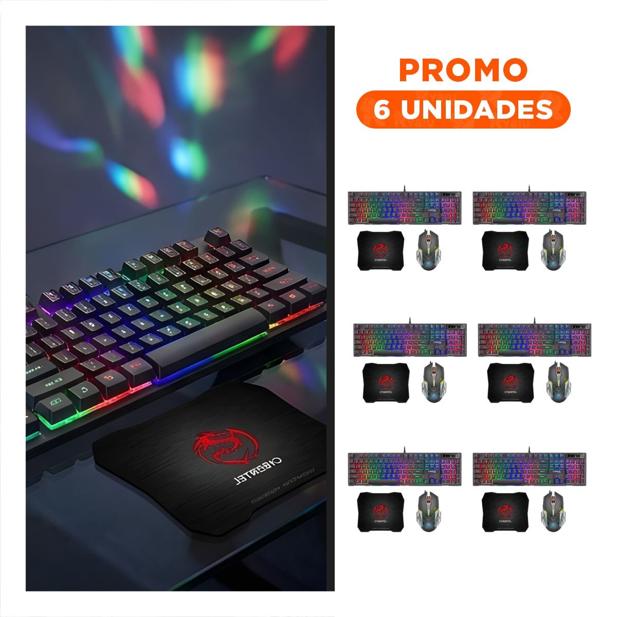 PACK6 KIT GAMING PARA PC CON TECLADO MOUSE COLOR NEGRO Y MOUSE PAD - 1