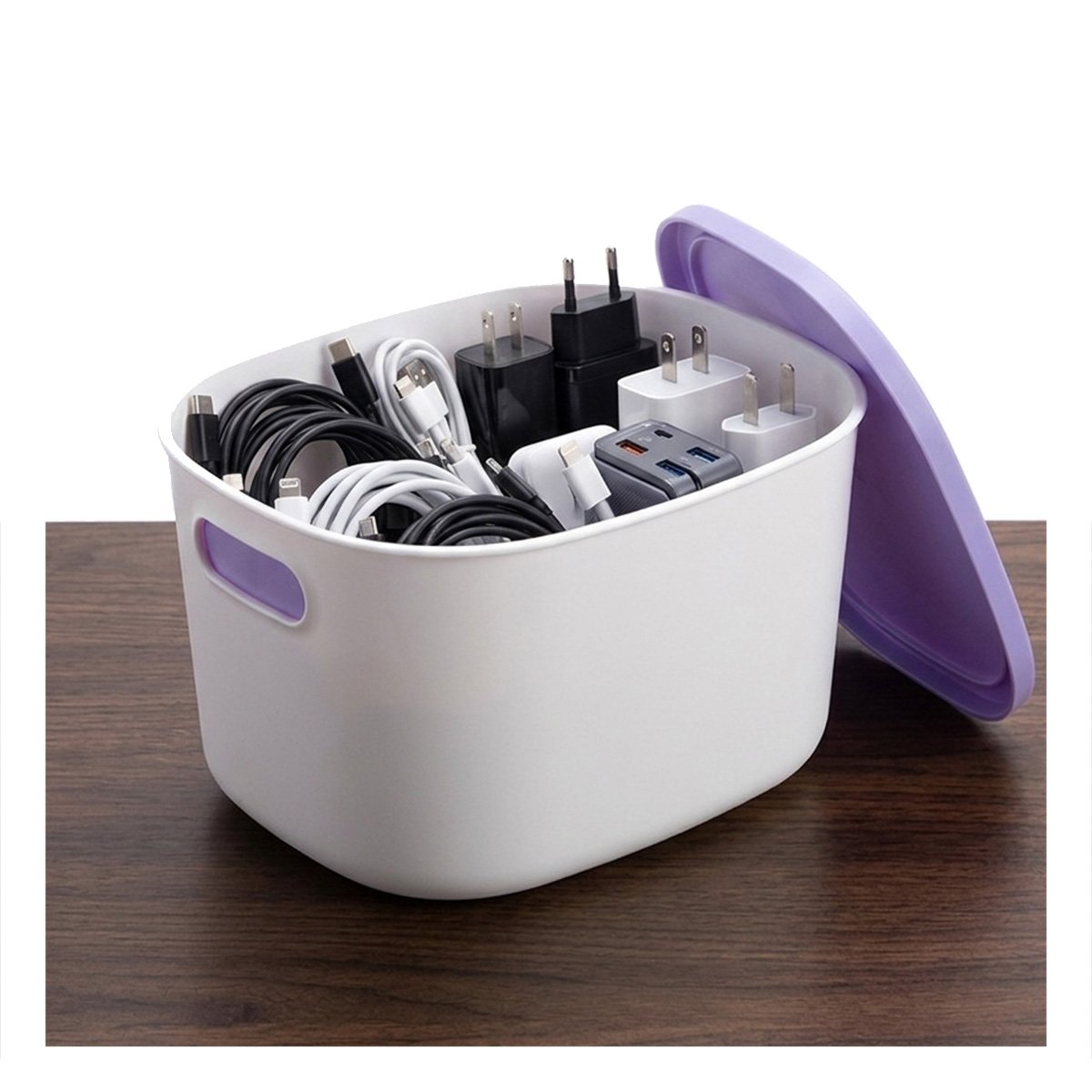 BAUL ORGANIZADOR COLOR LILA Y BLANCO CON TAPA 26.5X22X15.4 CM PARA HOGAR Y+LIGAS REGALO - 3