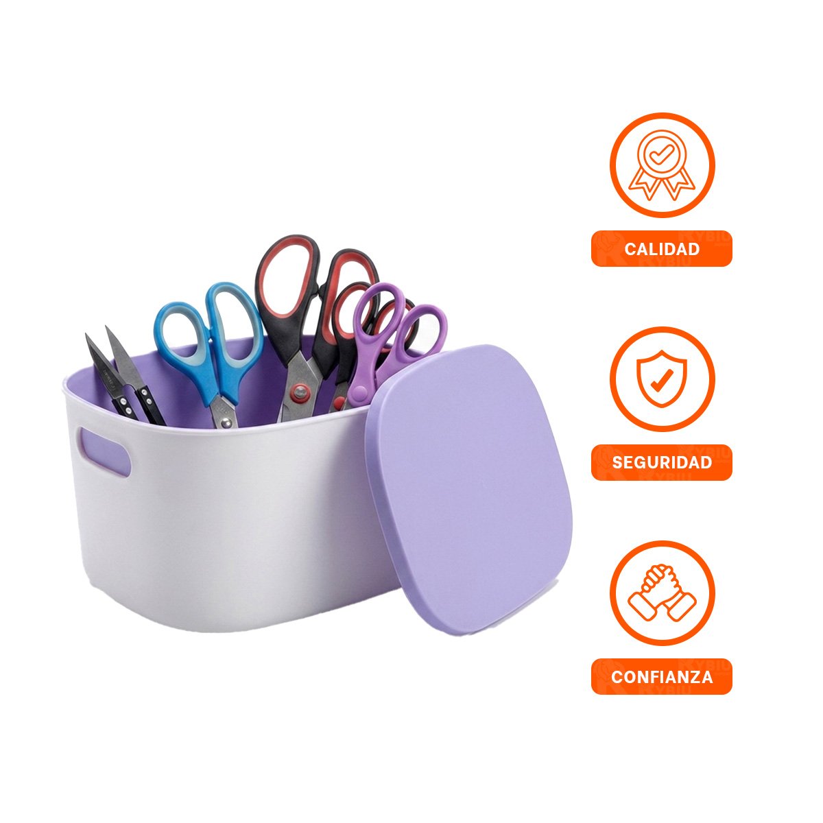 BAUL ORGANIZADOR COLOR LILA Y BLANCO CON TAPA 26.5X22X15.4 CM PARA HOGAR Y+LIGAS REGALO - 5