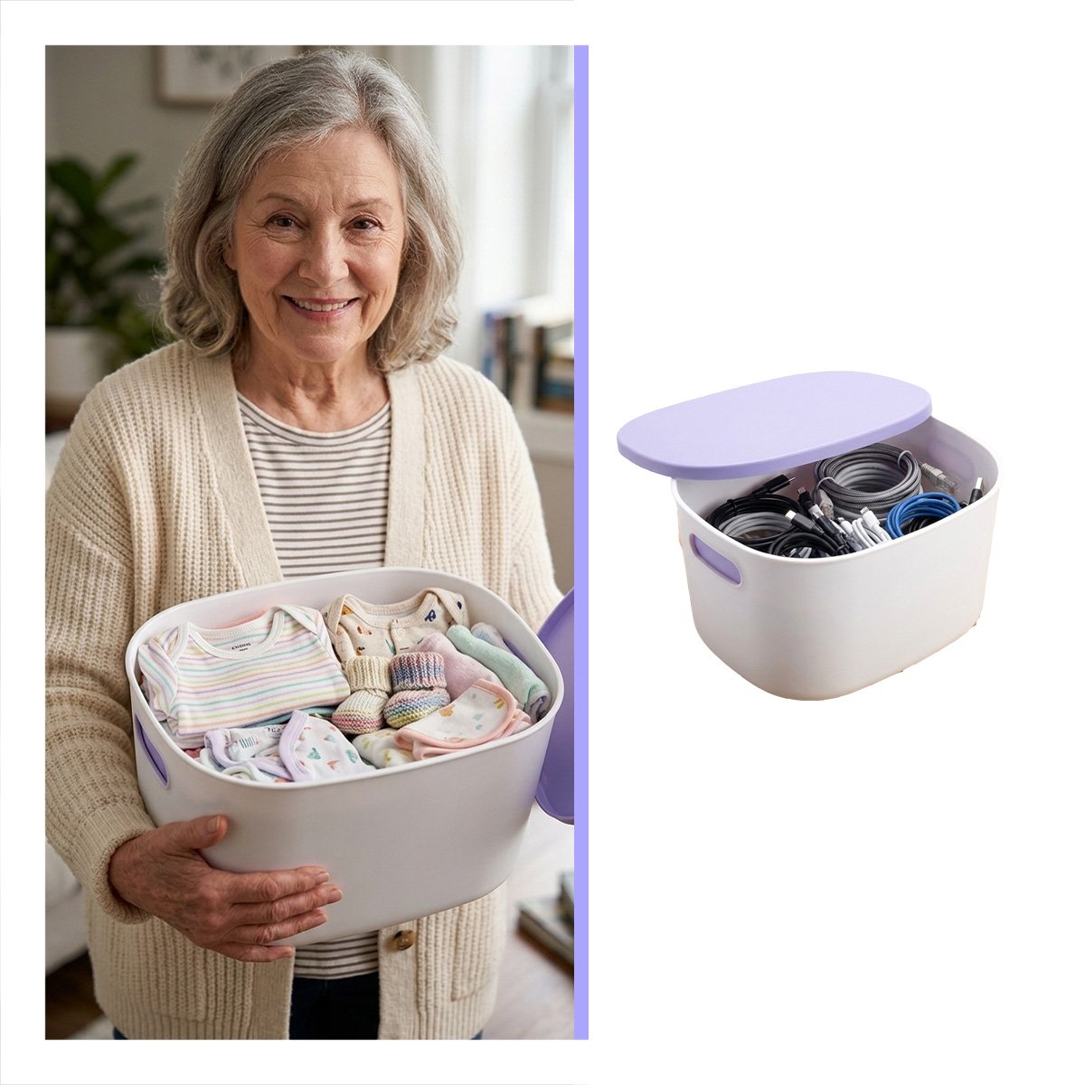 PACK6 RECIPIENTE DE ALMACENAMIENTO COLOR LILA Y BLANCO 26.5X22X15.4 CM Y+REGALO STICKER - 2
