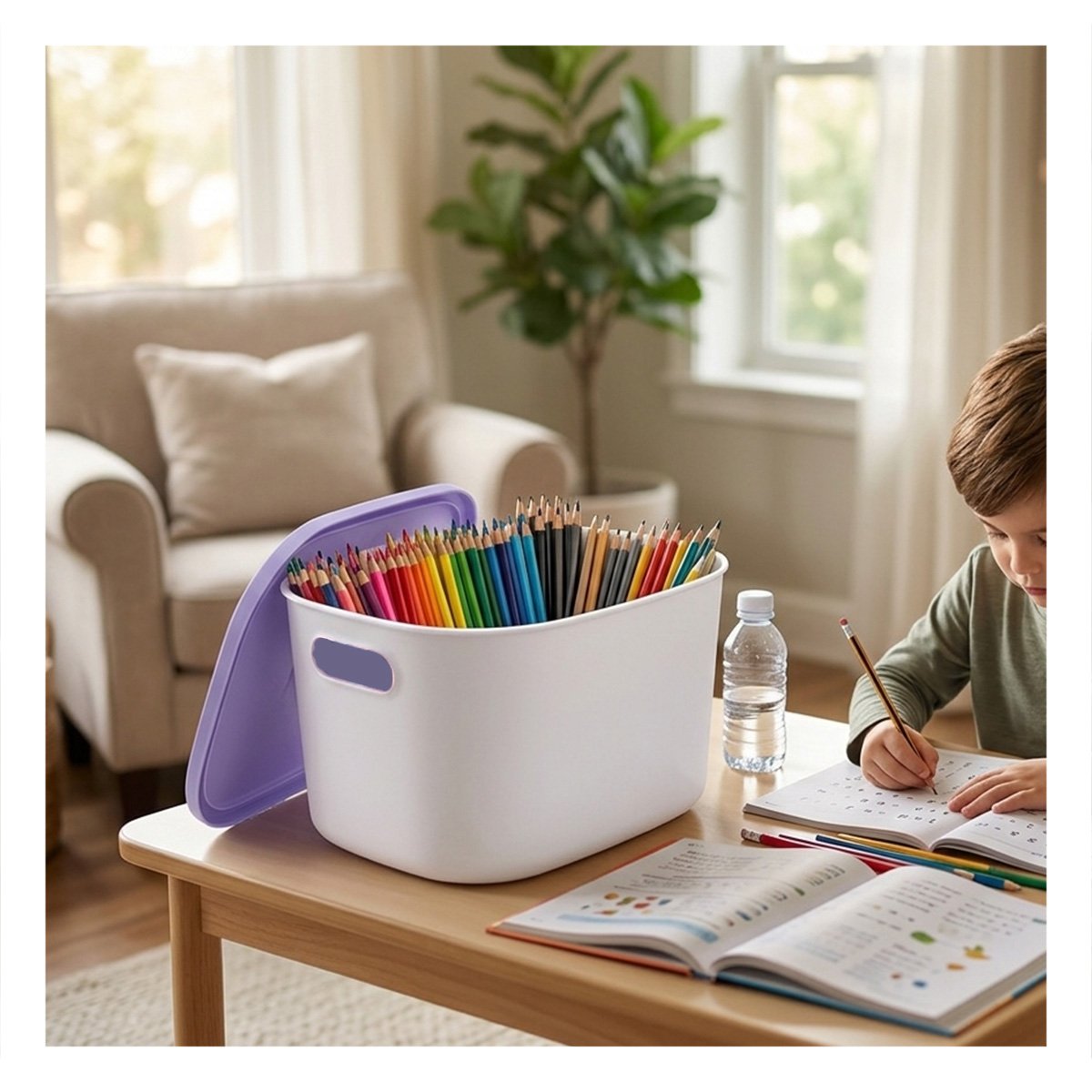 PACK6 RECIPIENTE DE ALMACENAMIENTO COLOR LILA Y BLANCO 26.5X22X15.4 CM Y+REGALO STICKER - 5