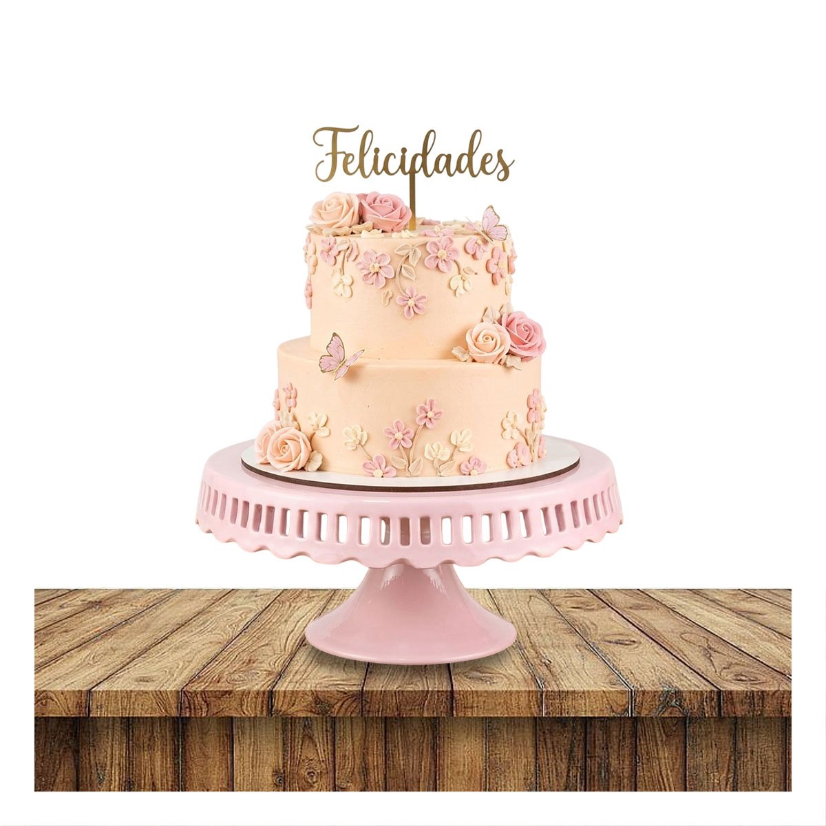 PACK2 BASE DECORATIVA CERAMICA ROSADO CON RAYITAS 25 CM PARA TORTA Y+REGALO STICKER - 2