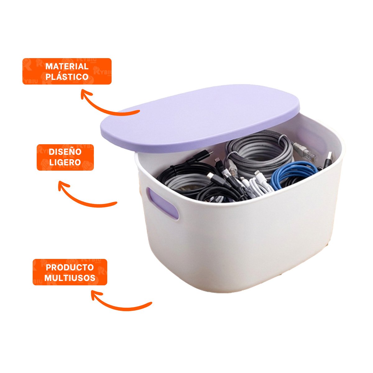 CAJA MULTIUSO CON TAPA LILA Y BLANCO 26.5X22X15.4 CM PARA ALMACENAMIENTO Y+POST IT - 5