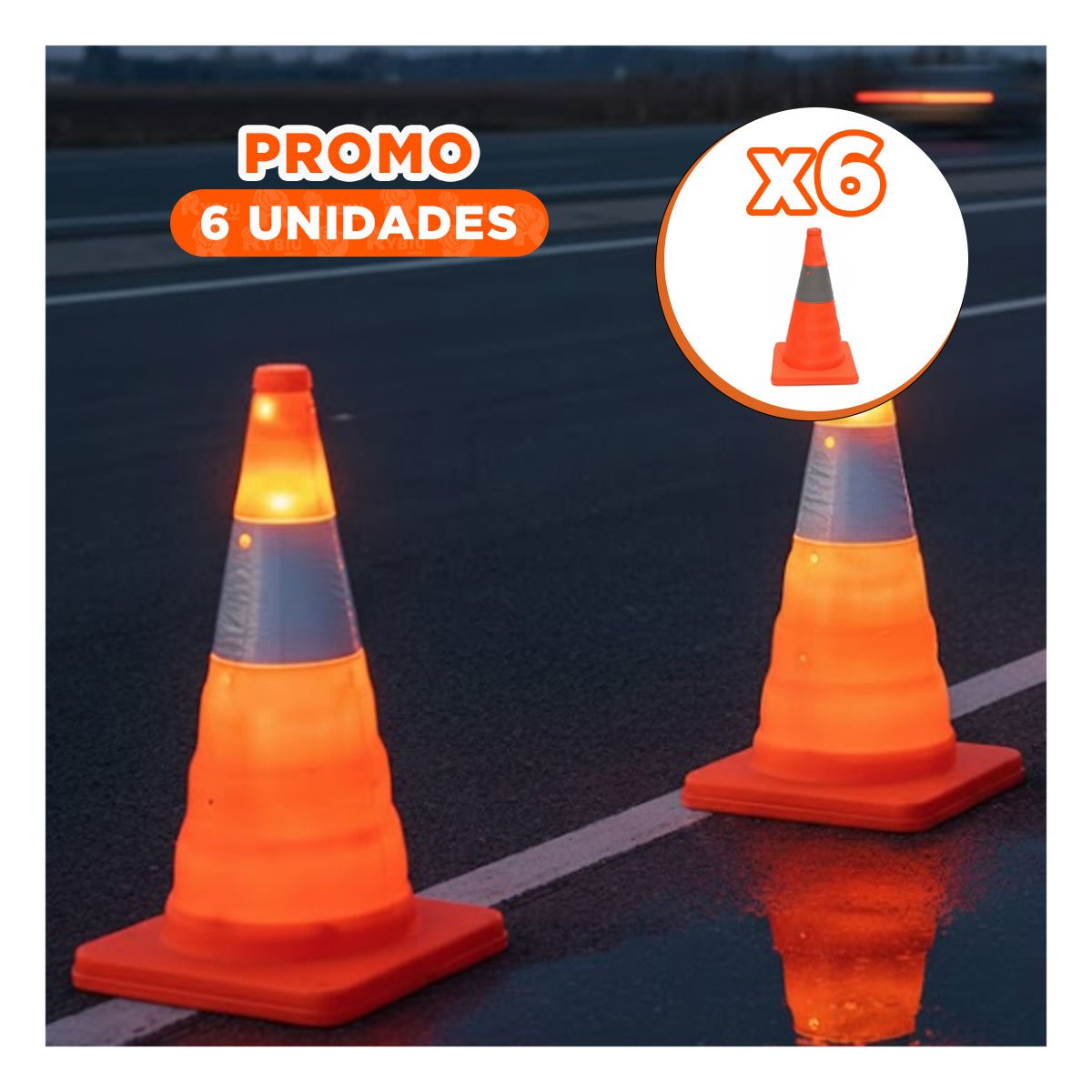 PACK6 CONO DE ADVERTENCIA COLOR NARANJA 45 CM PARA ESPACIOS PUBLICOS - 1