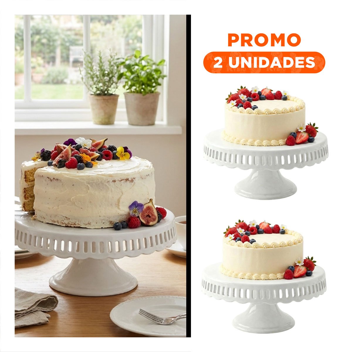 PACK2 BASE DECORATIVA CERAMICA BLANCO CON RAYITAS 30 CM PARA TORTA Y+REGALO STICKER - 1