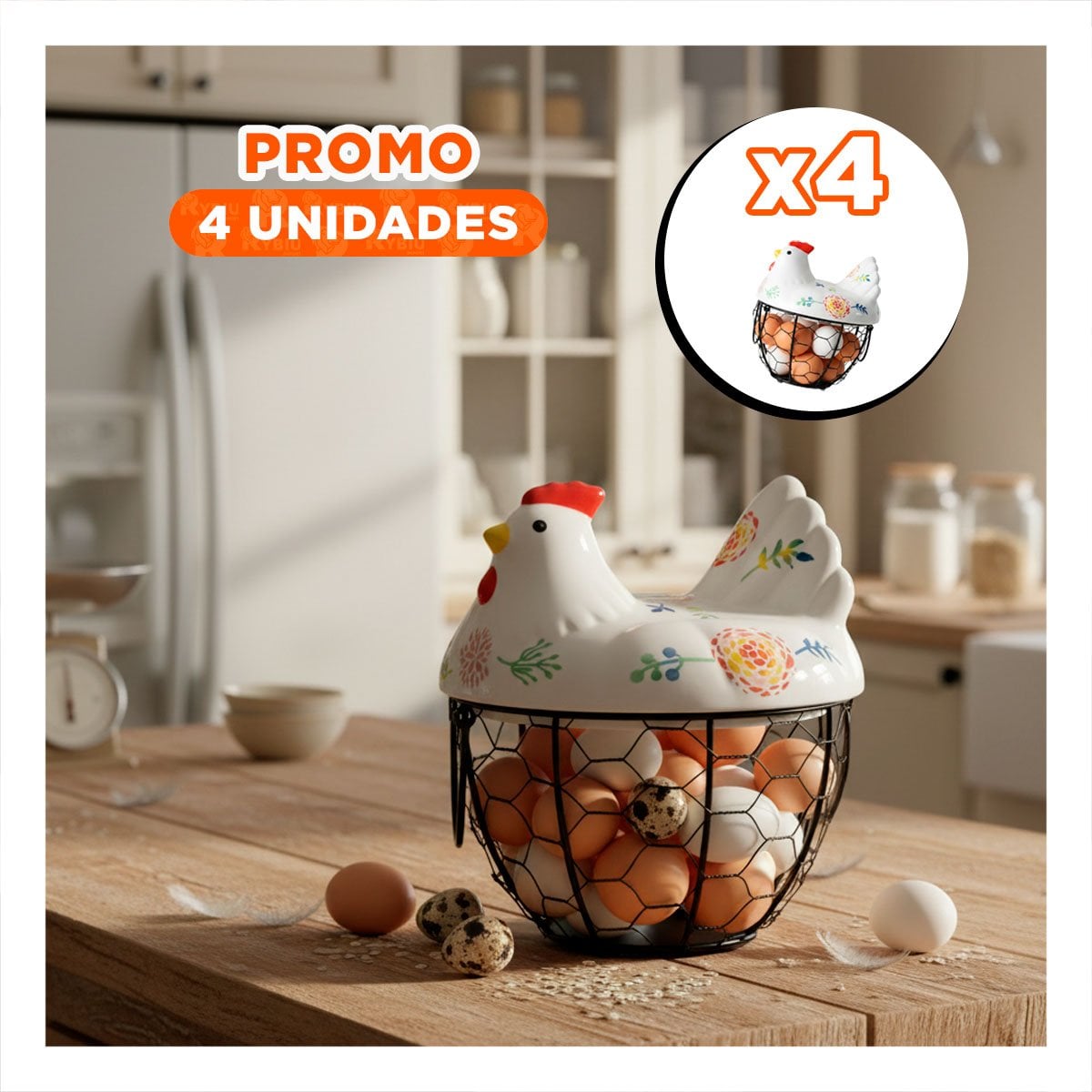 PACK4 ORGANIZADOR DE MESA HUEVOS GALLINA METAL COLOR BLANCO Y NEGRO PARA HOGAR Y+PAPEL REGALO - 1