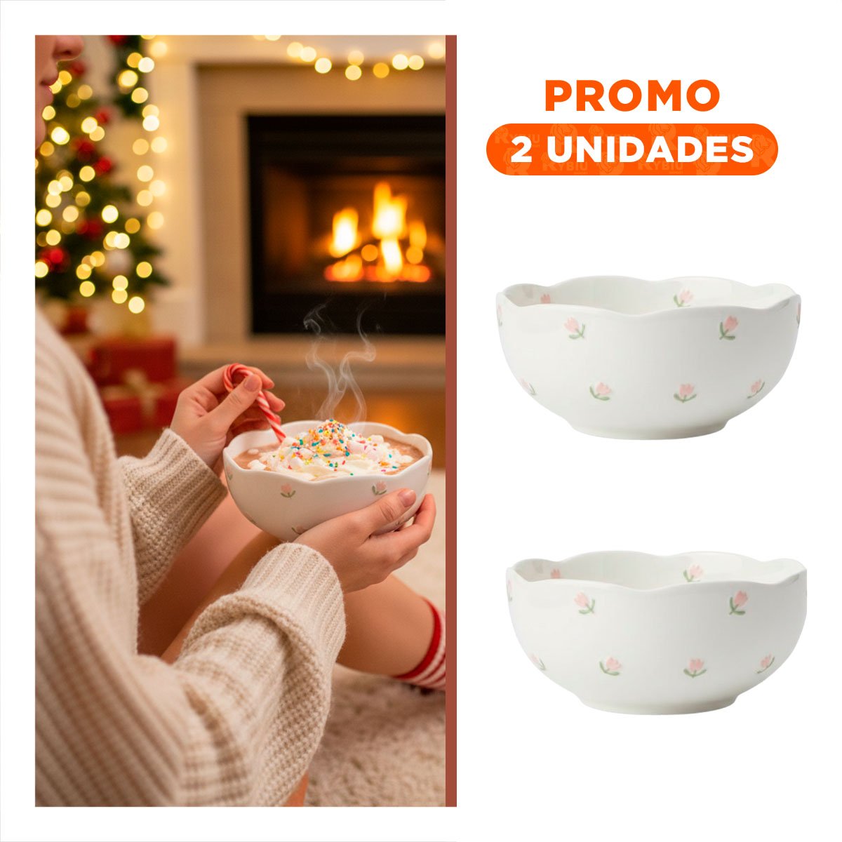 PACK2 PLATO HONDO CIRCULAR TULIPANES BLANCO 14,7X7CM PARA COMIDAS DIARIAS Y+REGALO STICKER - 1