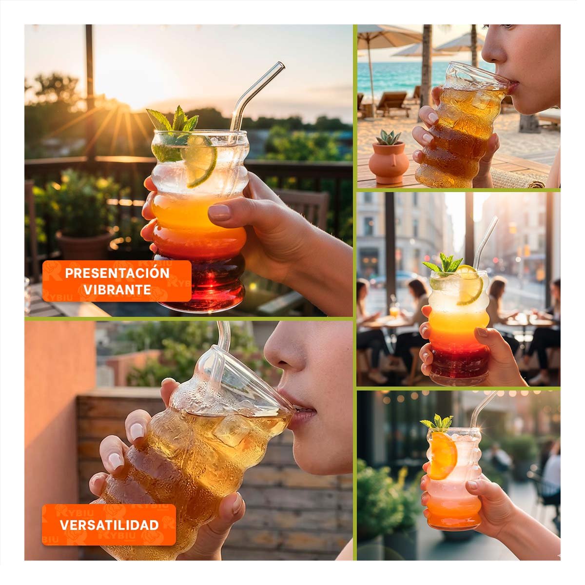 CRISTAL DE VIDRIO TRANSPARENTE ESTILO 6 CURVAS PARA AGUA JUGOS Y COCINA Y+LIGAS REGALO - 1
