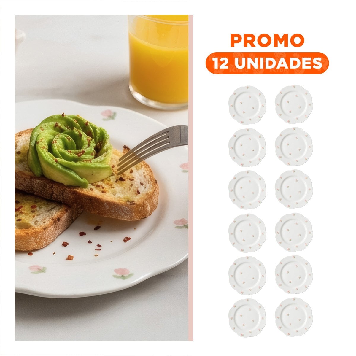 PACK12 PLATO DECORATIVO CIRCULAR TULIPANES BLANCO 20X1,5CM PARA PRESENTACION DE ALIMENTOS - 1