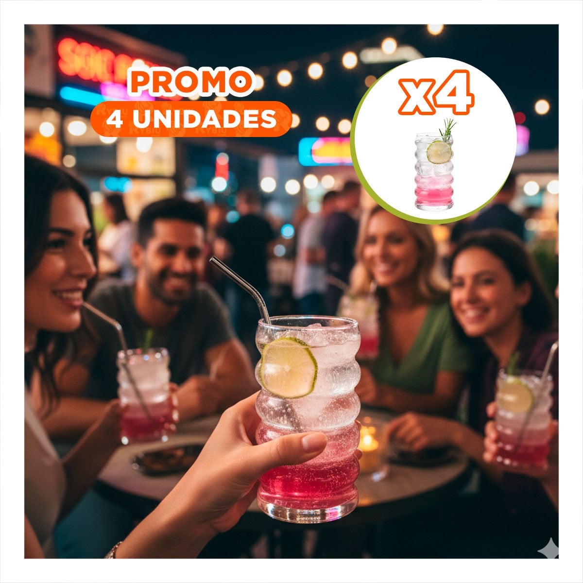 PACK4 TAZA DE VIDRIO ESTILO 6 CURVAS TRANSPARENTE PARA USO DIARIO EN CASA Y+PAPEL REGALO - 1
