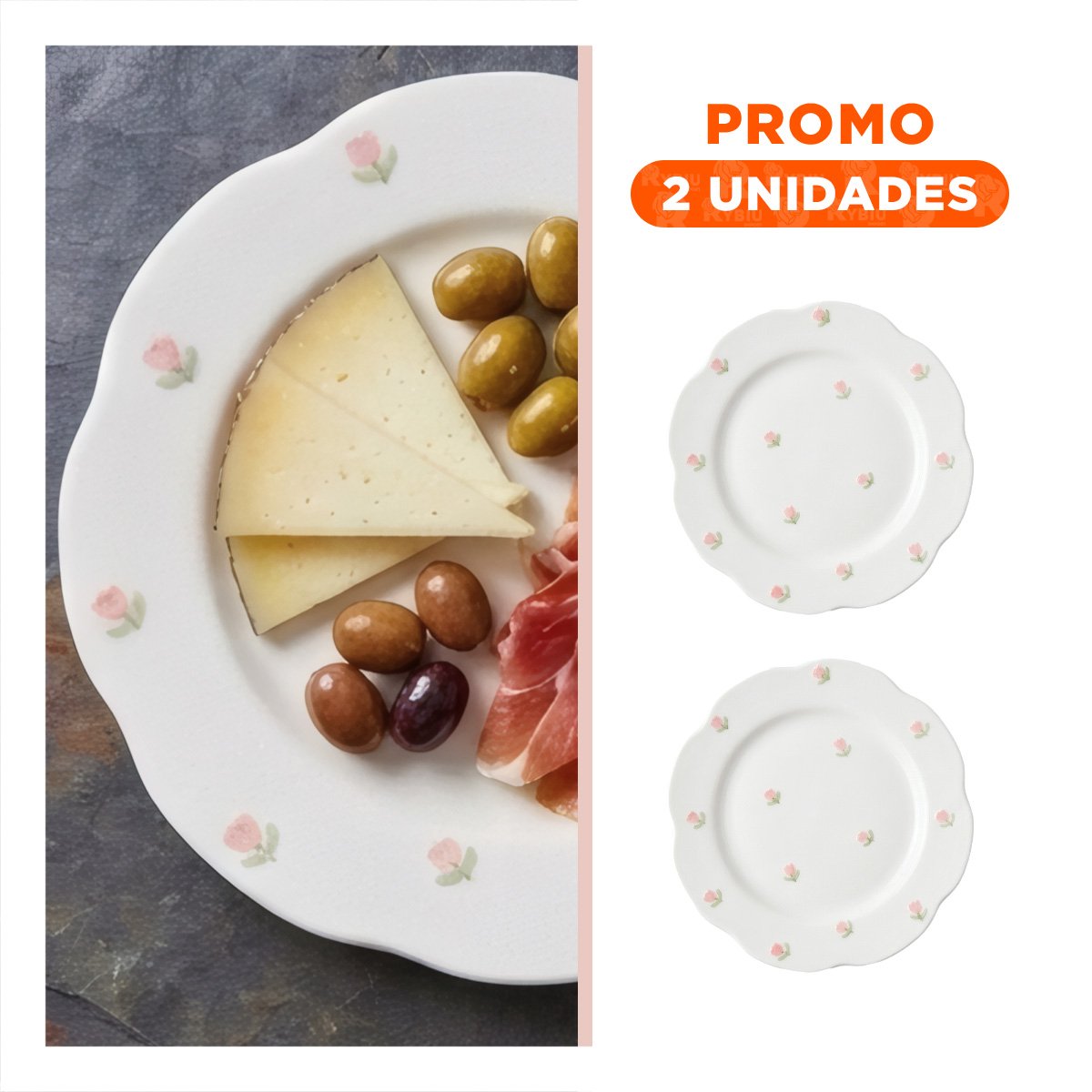 PACK2 PLATO HONDO CIRCULAR TULIPANES BLANCO 20X1,5CM PARA COMIDAS DIARIAS Y+REGALO STICKER - 1