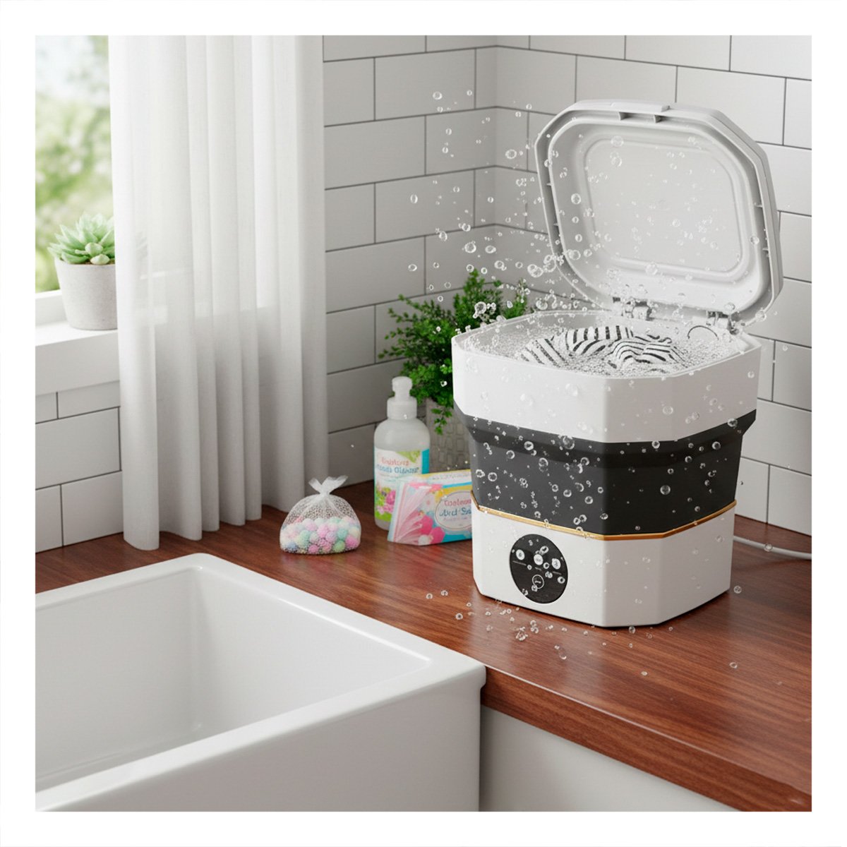 PACK2 EQUIPO PORTATIL PARA LAVAR NEGRO Y BLANCO 26X26X24,5 CM PARA HOGAR YREGALO STICKER - 3