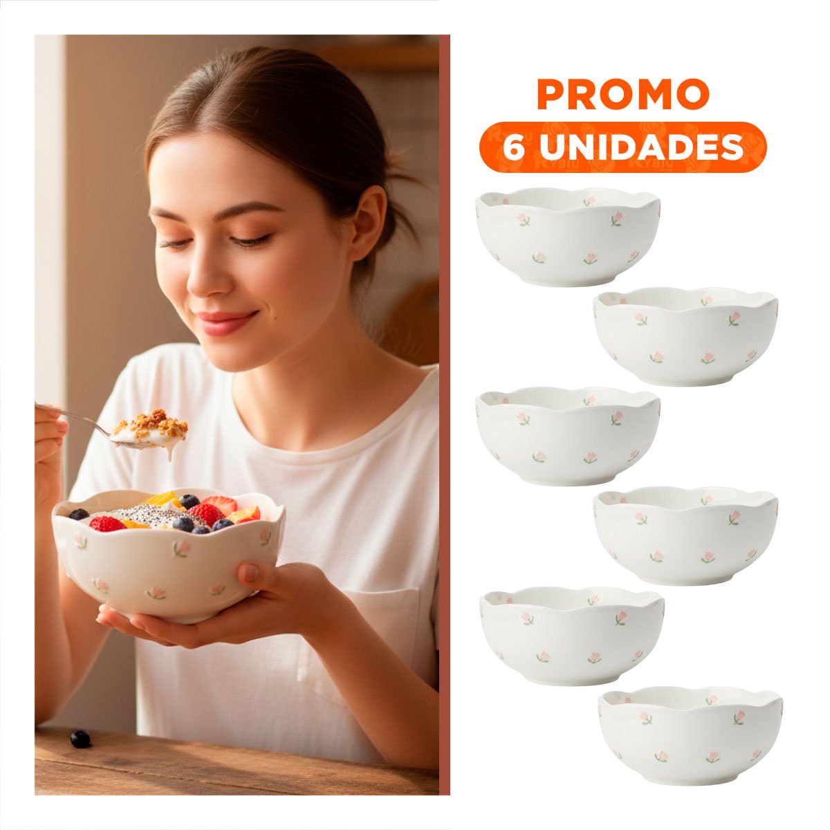 PACK6 PLATILLO DE CERAMICA CIRCULAR TULIPANES COLOR BLANCO 14,7X7CM PARA CENAS Y+REGALO STICKER - 1