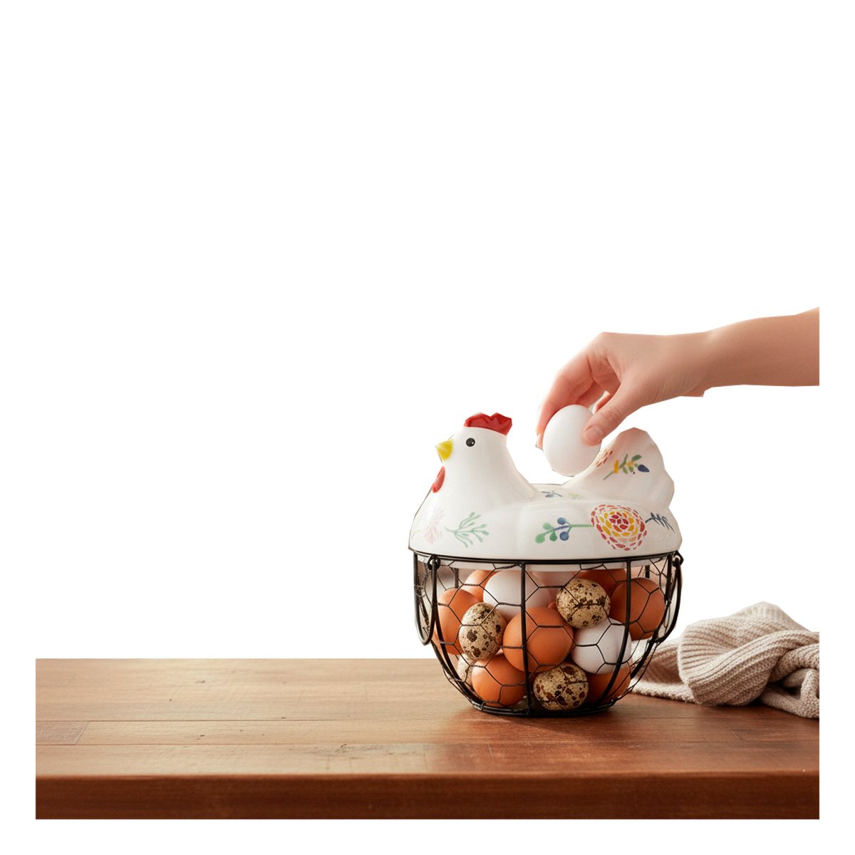 PACK2 CESTA DE MESA HUEVOS GALLINA CERAMICA BLANCO Y NEGRO PARA USO DIARIO Y+REGALO STICKER - 2