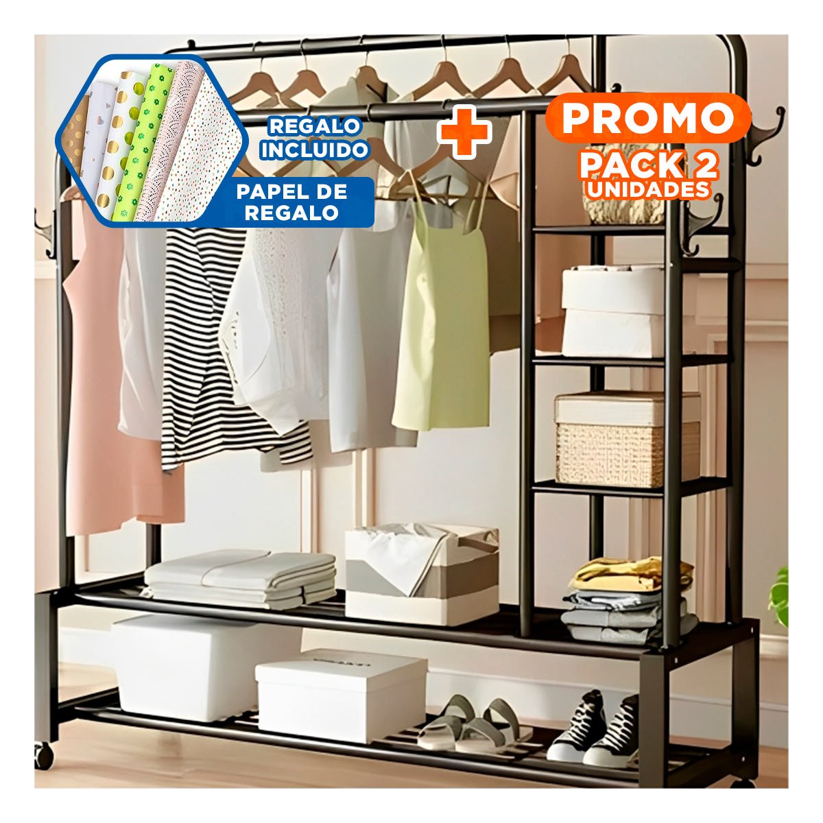 PACK2 ANAQUEL PARA COCINA CON ESPACIOS AJUSTABLES Y DISEÑO MODERNO NEGRO YPAPEL REGALO - 1