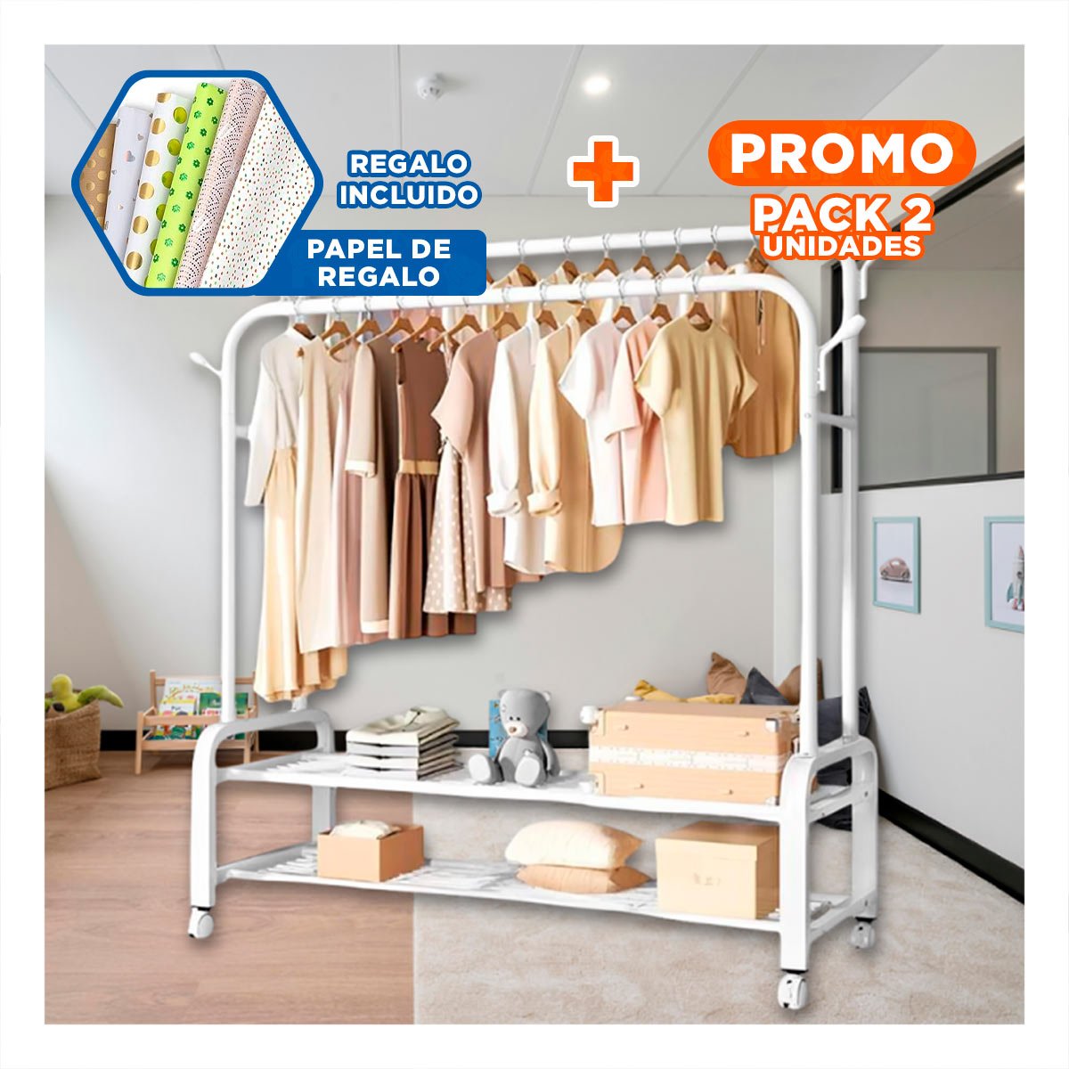 PACK2 REPISA PARA HOGAR CON DIVISIONES Y DISEÑO ELEGANTE BLANCO YPAPEL REGALO - 1
