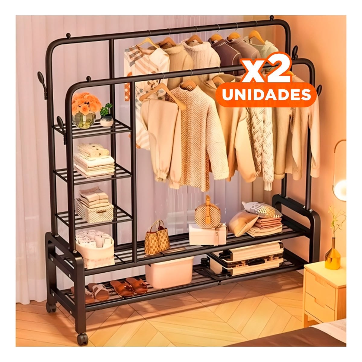PACK2 ORGANIZADOR COLGANTE CON 2 NIVELES Y COMPARTIMENTOS PARA COCINA NEGRO - 1