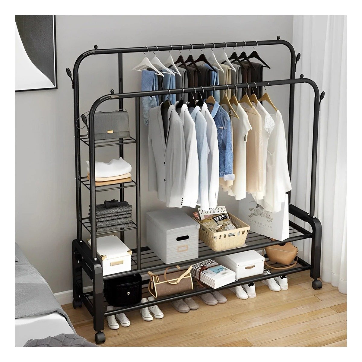 PACK2 ORGANIZADOR COLGANTE CON 2 NIVELES Y COMPARTIMENTOS PARA COCINA NEGRO - 4