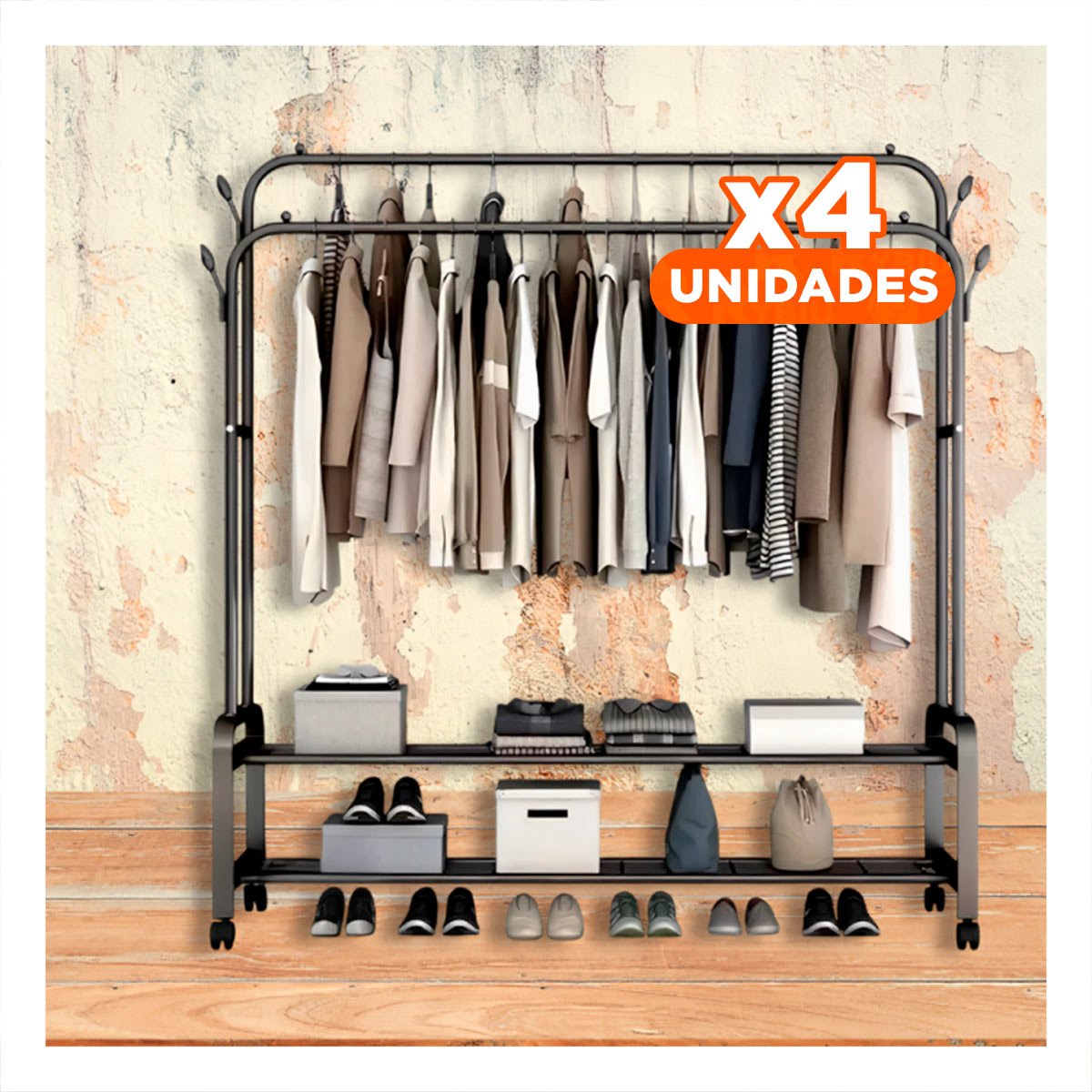 PACK4 ORGANIZADOR CON DISENO PRACTICO PARA SALA Y OFICINA CON COLGADOR DOBLE NEGRO - 1
