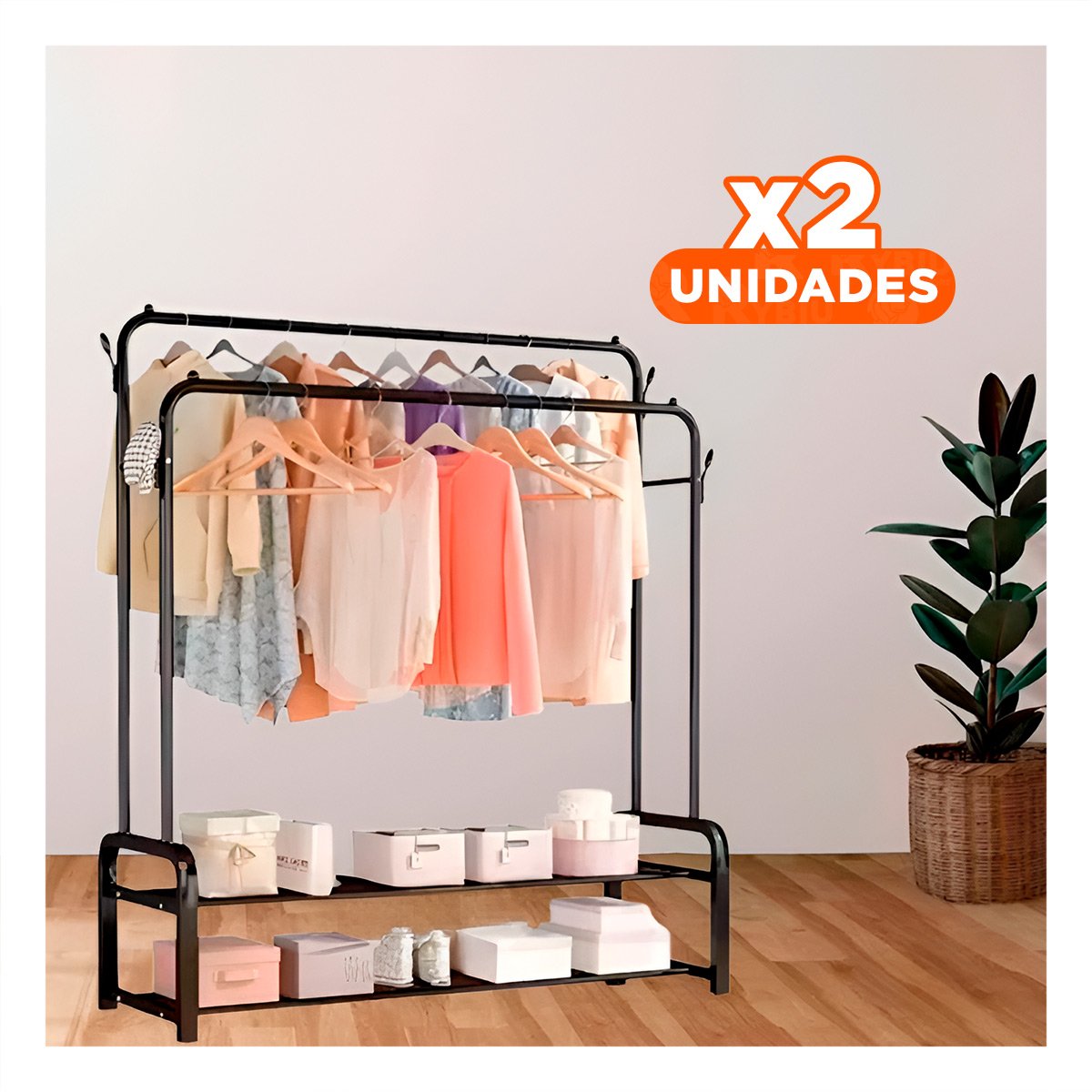 PACK2 REPISA COLGADOR DOBLE NEGRO CON 2 NIVELES PARA SALA DE ESTAR Y+PAPEL REGALO - 1