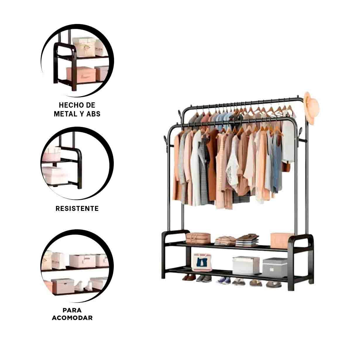 RACK COLGADOR NEGRO CON 2 NIVELES PARA ENTRADA DE CASA - 3
