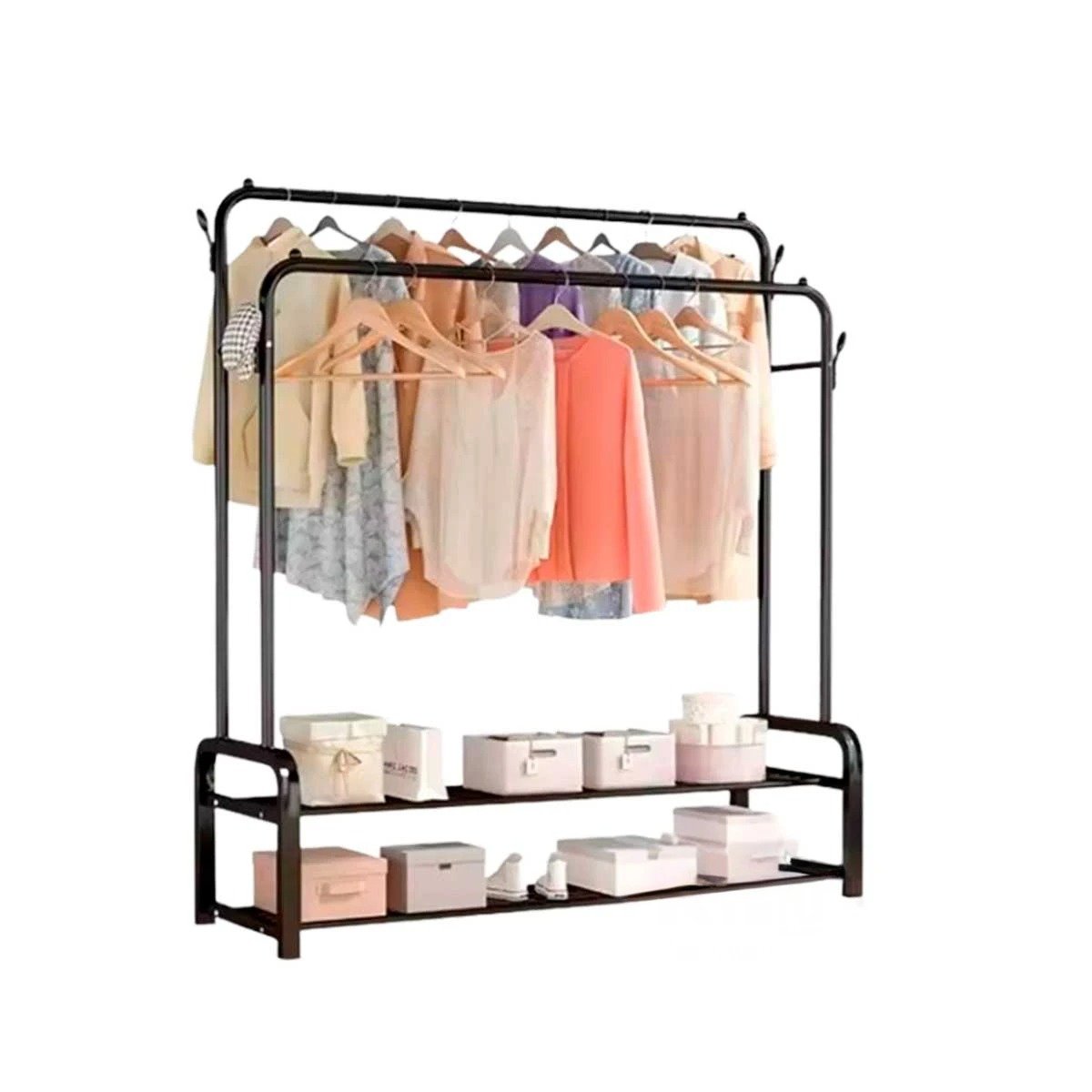 PACK4 TORRE PERCHERO DOBLE NEGRO CON 2 NIVELES PARA DORMITORIO YPAPEL REGALO - 3