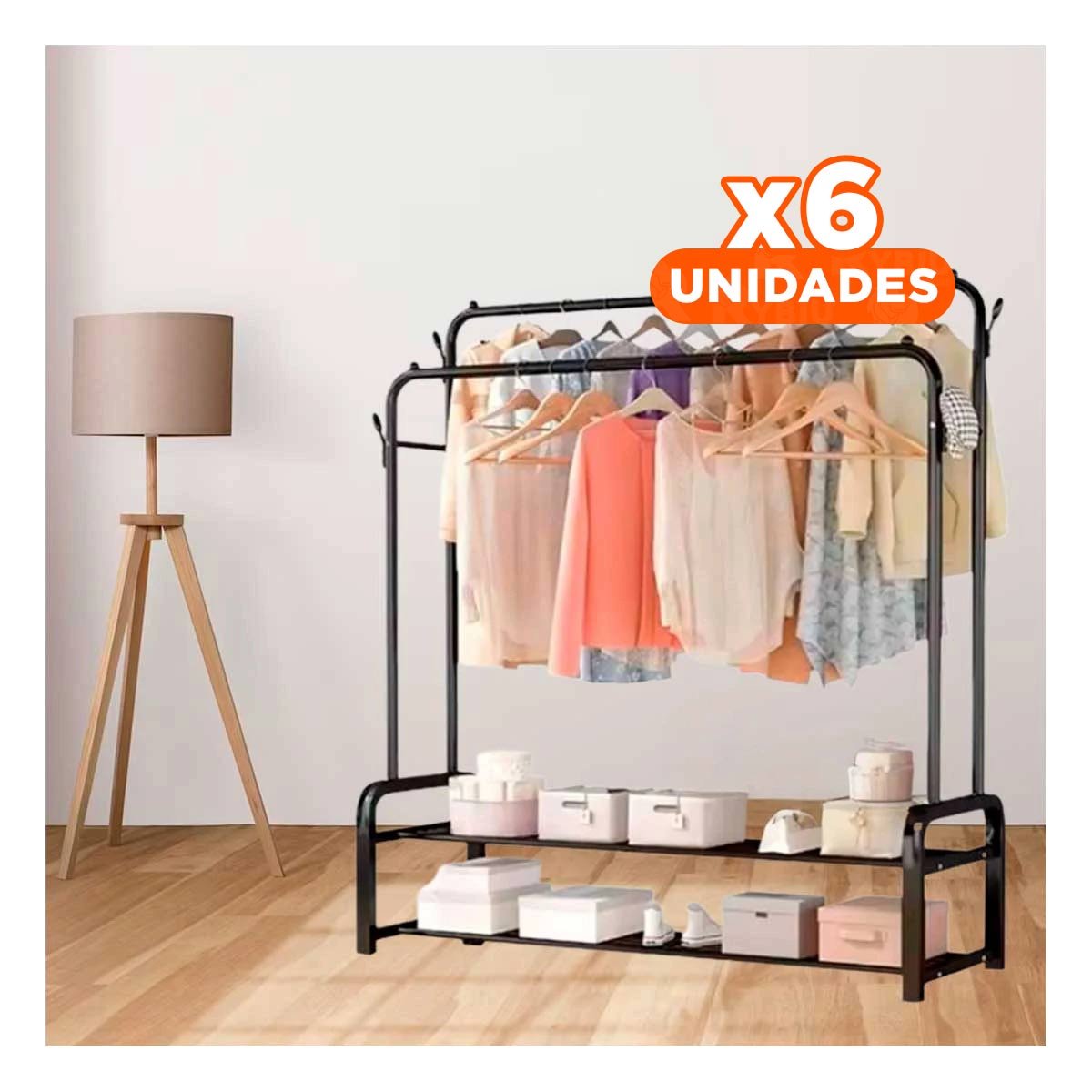PACK6 JUEGO PERCHERO DOBLE NEGRO CON 2 NIVELES PARA HOGAR YREGALO STICKER - 1