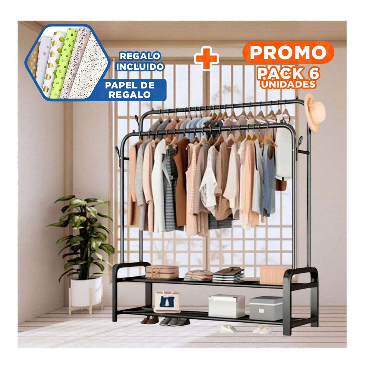 PACK6 ESTRUCTURA MODULAR NEGRO CON 2 NIVELES PARA ENTRADA YPAPEL REGALO - 1