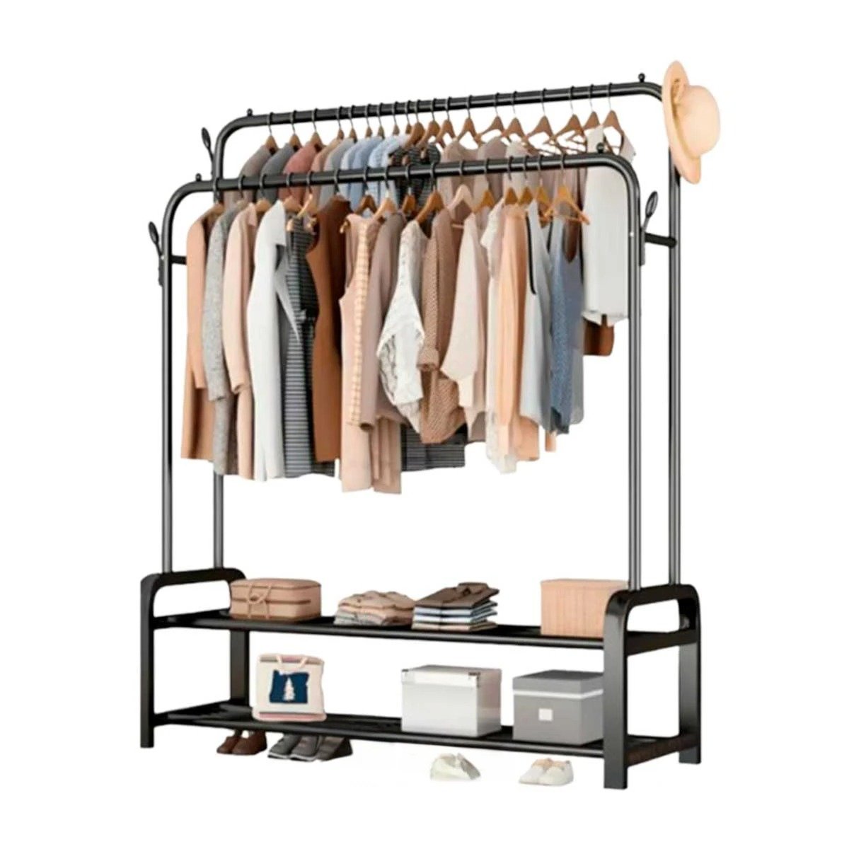 SOPORTE PERCHERO DOBLE NEGRO CON 2 NIVELES PARA COLGAR ABRIGOS YPAPEL REGALO - 1
