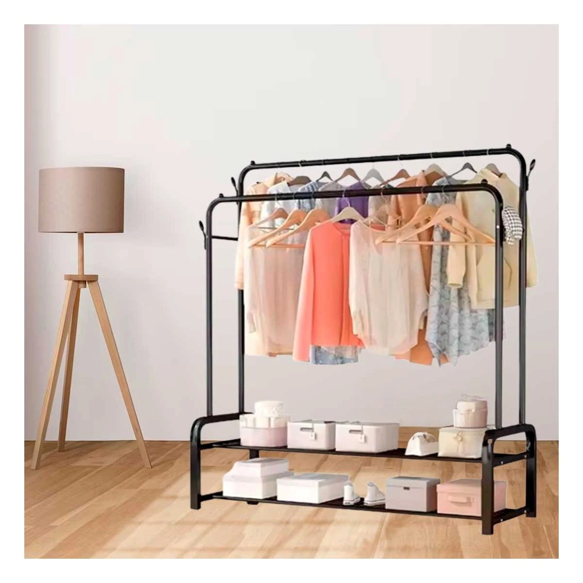 SOPORTE PERCHERO DOBLE NEGRO CON 2 NIVELES PARA COLGAR ABRIGOS YPAPEL REGALO - 2