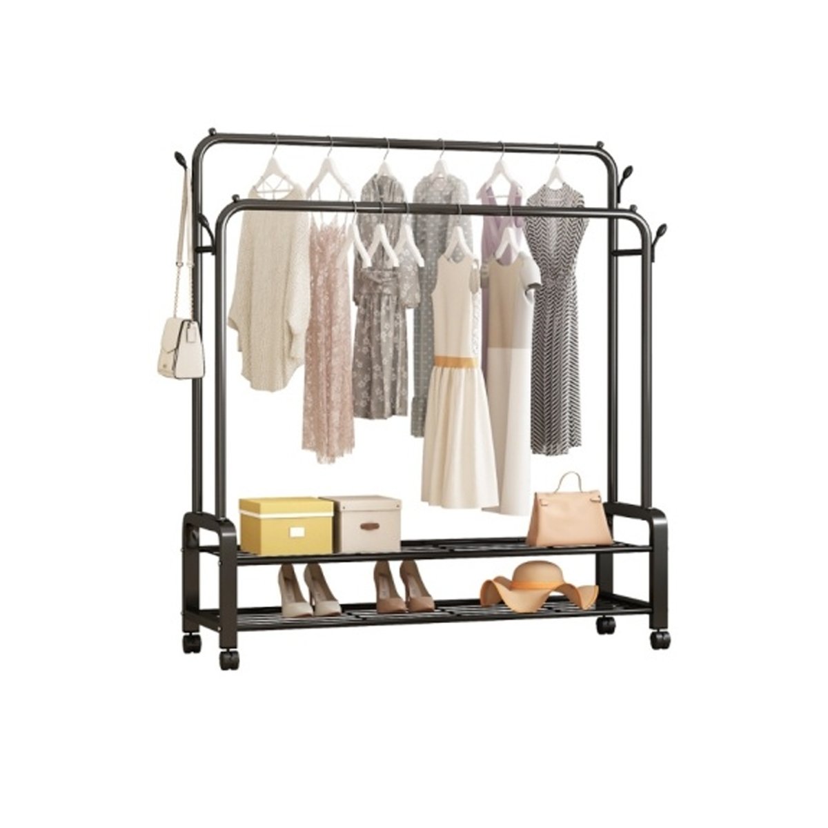 MUEBLE MODERNO CON COLGADOR DOBLE Y RUEDAS NEGRO PARA BANO YLIGAS REGALO - 3