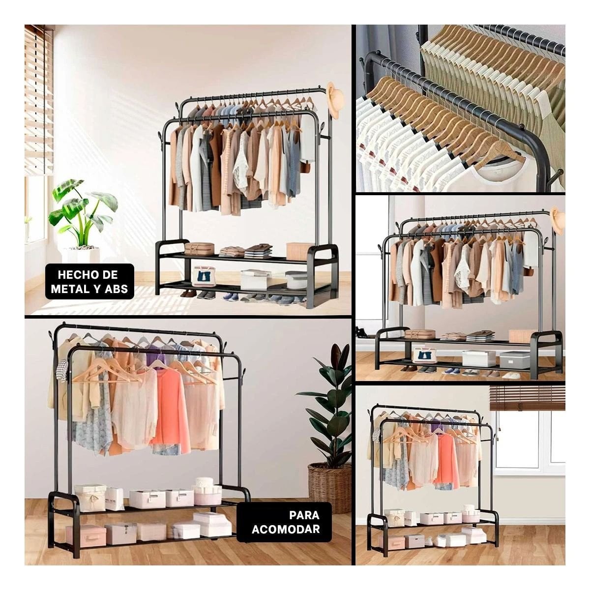 PACK4 ORGANIZADOR COLGANTE NEGRO CON 2 NIVELES PARA DORMITORIO Y+REGALO STICKER - 2