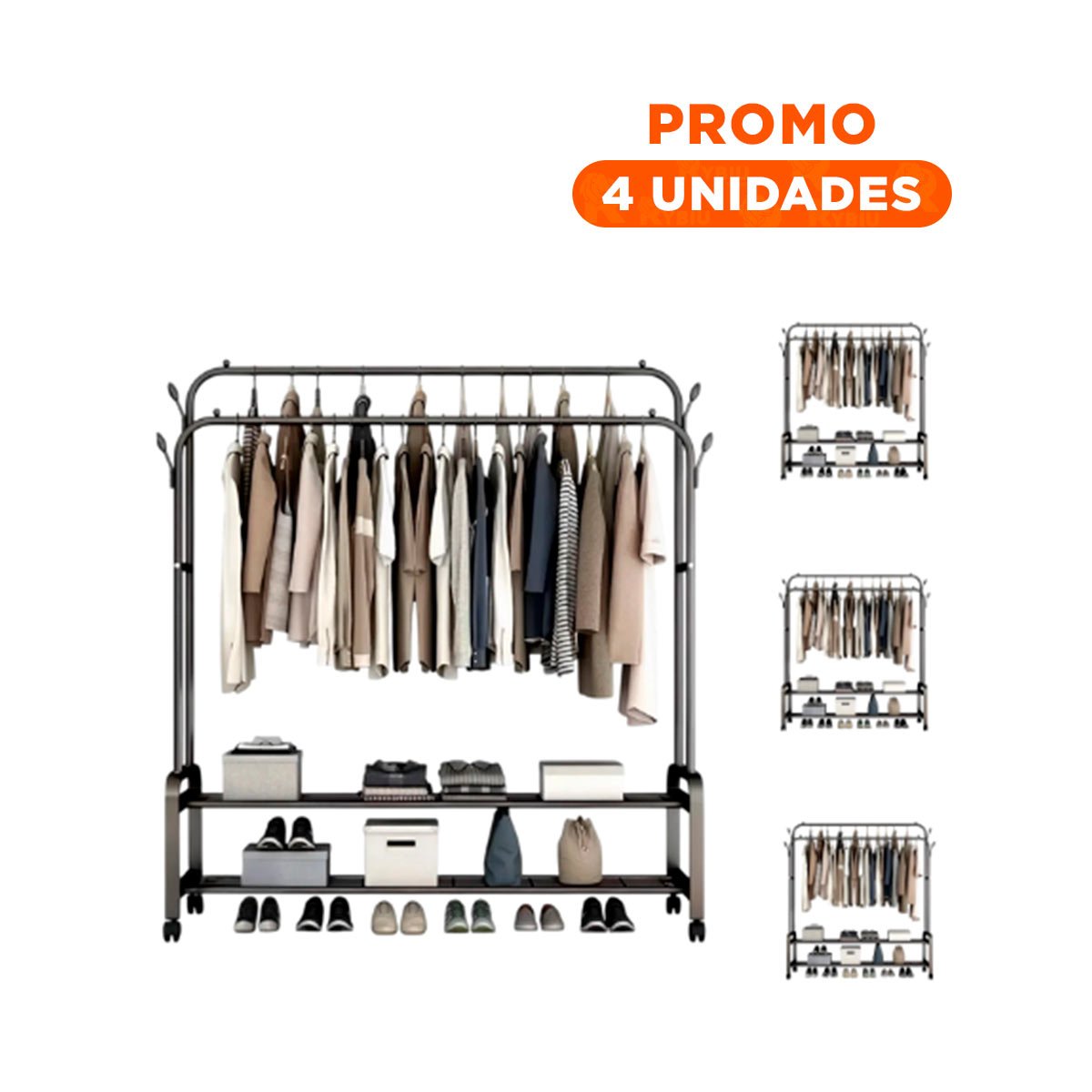PACK4 SOPORTE FUNCIONAL PARA OFICINA CON 2 NIVELES INFERIORES Y RUEDAS NEGRO YREGALO STICKER - 1
