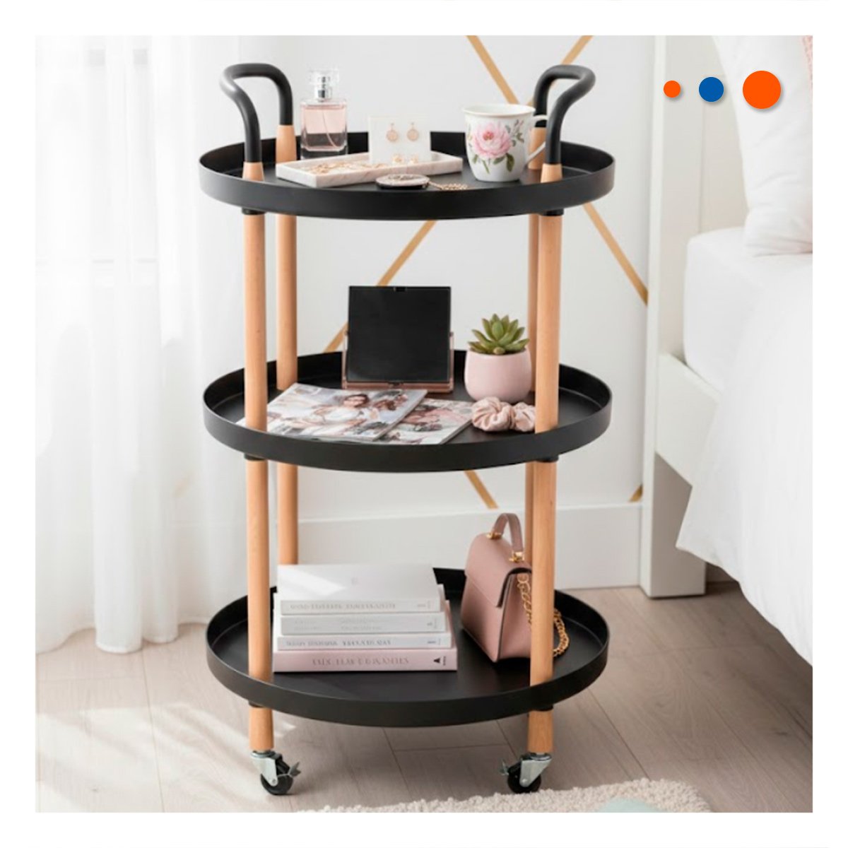 MUEBLE 3 NIVELES CIRCULAR CON ASA NEGRO PARA COCINA Y SALA Y+REGALO STICKER - 2