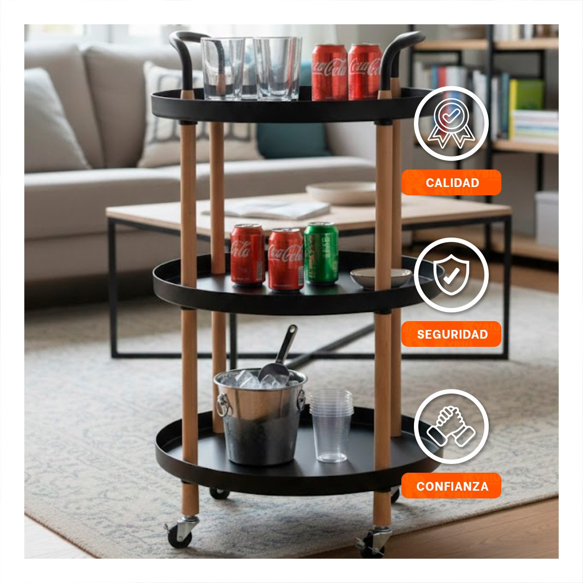MUEBLE 3 NIVELES CIRCULAR CON ASA NEGRO PARA COCINA Y SALA Y+REGALO STICKER - 4