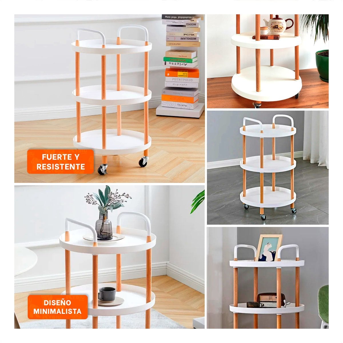SOPORTE 3 NIVELES CIRCULAR CON ASA BLANCO PARA USO EN CASA Y+LIGAS REGALO - 1