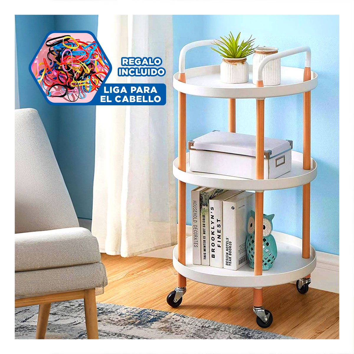 SOPORTE 3 NIVELES CIRCULAR CON ASA BLANCO PARA USO EN CASA Y+LIGAS REGALO - 2