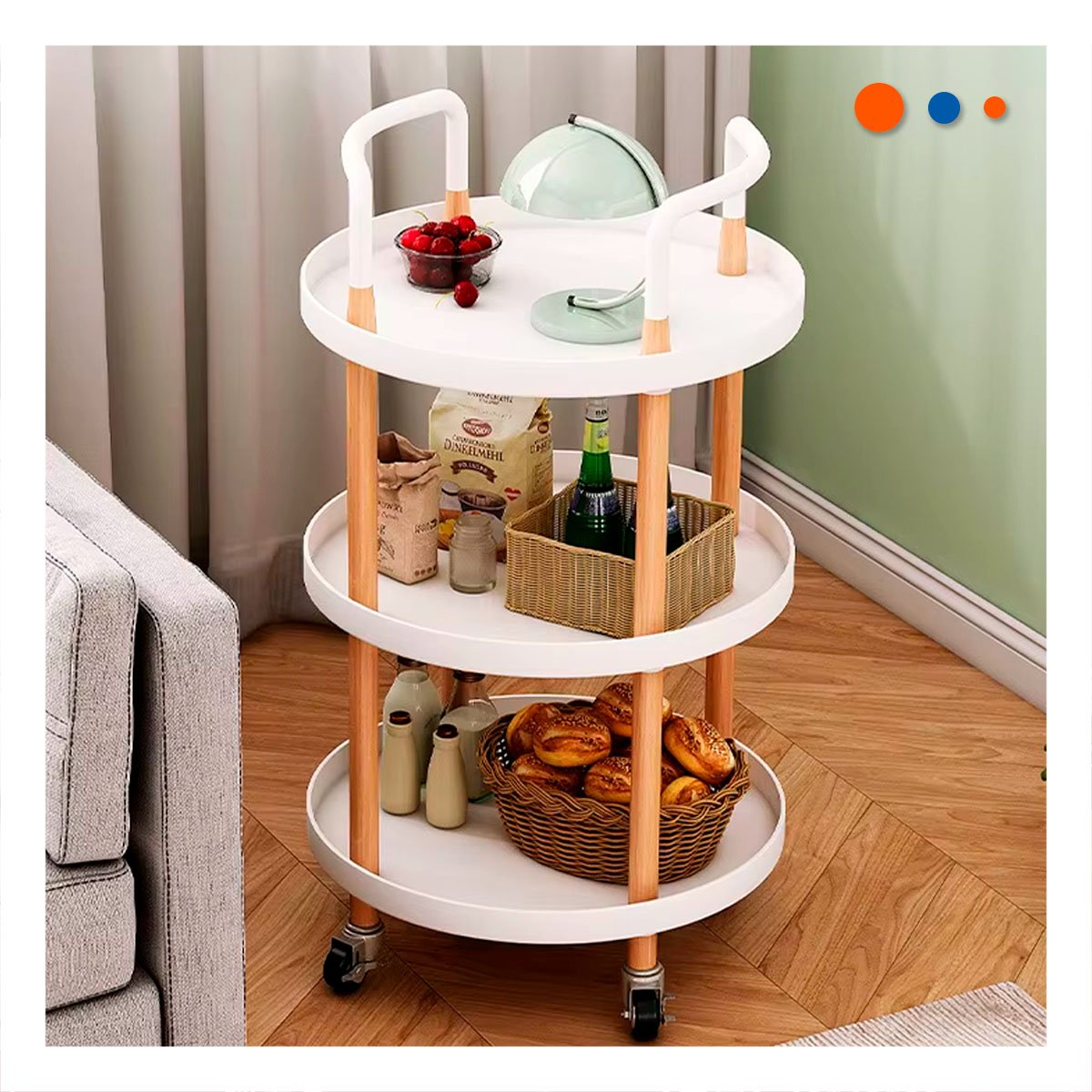SOPORTE 3 NIVELES CIRCULAR CON ASA BLANCO PARA USO EN CASA Y+LIGAS REGALO - 3