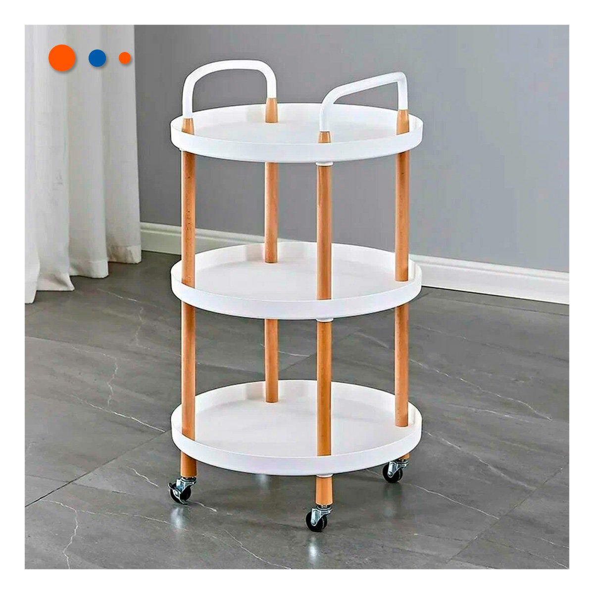 MUEBLE 3 NIVELES CIRCULAR CON ASA BLANCO PARA COCINA Y SALA Y+REGALO STICKER - 2