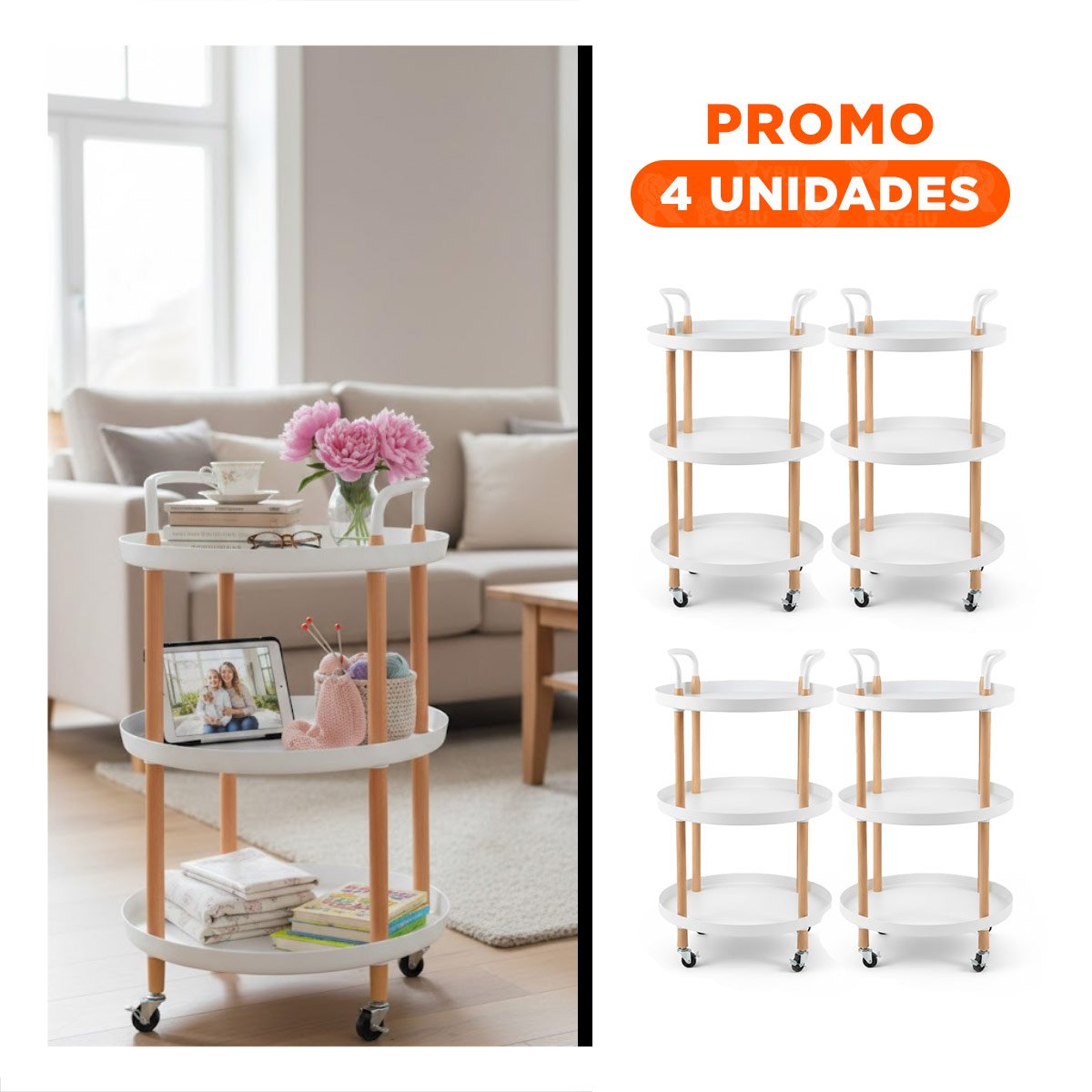 PACK4 CARRO 3 NIVELES CIRCULAR CON ASA BLANCO PRACTICO Y FACIL DE USAR YREGALO STICKER - 1