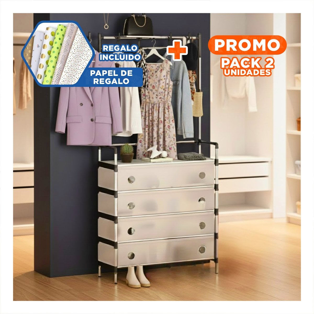 PACK2 ZAPATERA CON PERCHERA CERRADA PARA USO INTERIOR EN CASA Y HOGAR YPAPEL REGALO - 1