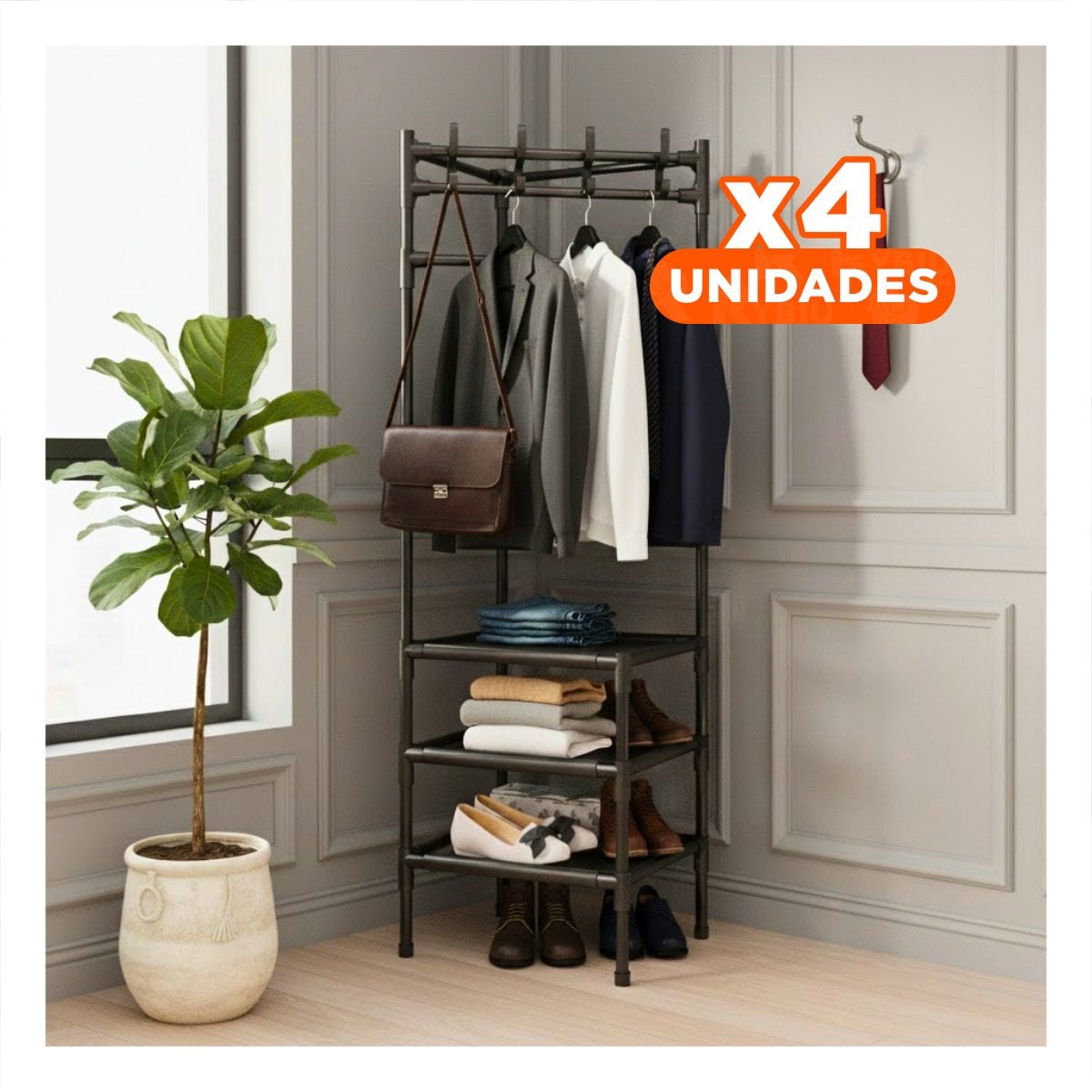 PACK4 SOPORTE ORGANIZADOR CON ZAPATERA Y PERCHERA PARA HOGAR Y CASA CON USO INTERIOR - 1