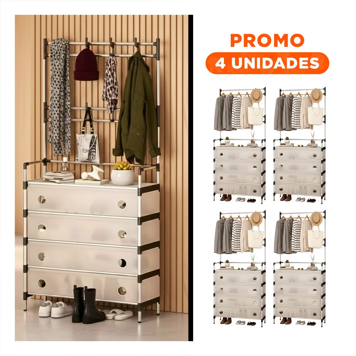 PACK4 MODULO CON PERCHERA CERRADO PARA USO INTERIOR EN CASA Y HOGAR YREGALO STICKER - 1