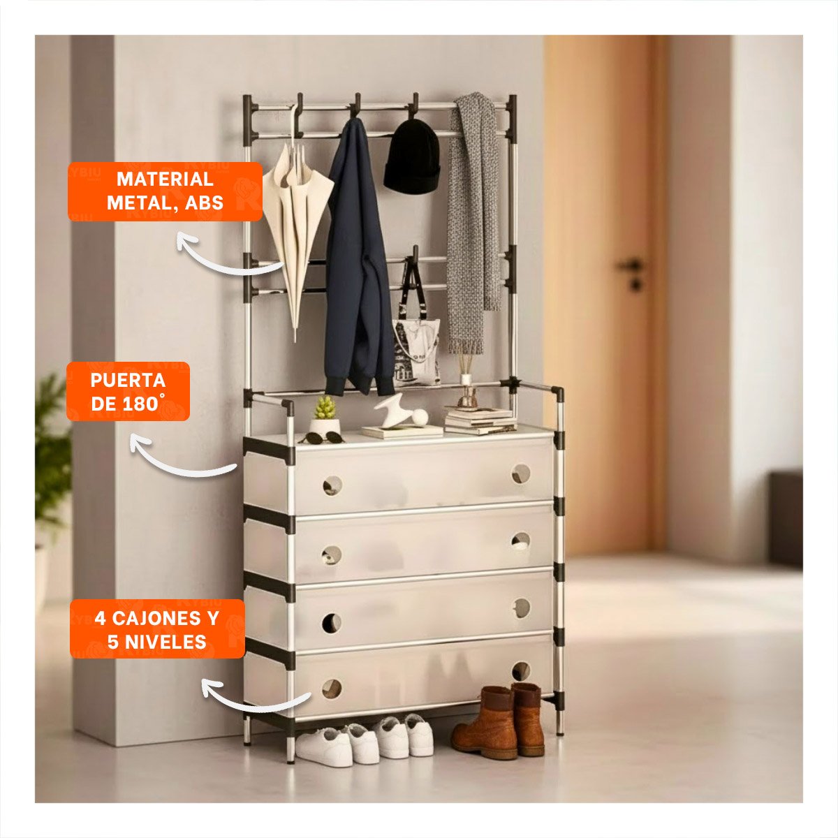 PACK6 ORGANIZADOR CERRADO CON PERCHERA PARA DORMITORIO ENTRADA O ZONA INTERIOR YPAPEL REGALO - 2