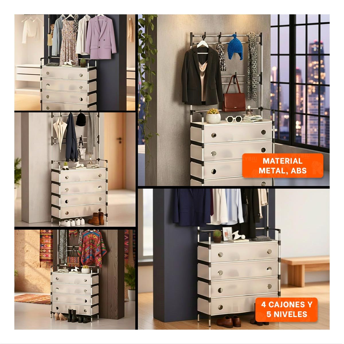 PACK6 ORGANIZADOR CERRADO CON PERCHERA PARA DORMITORIO ENTRADA O ZONA INTERIOR YPAPEL REGALO - 3